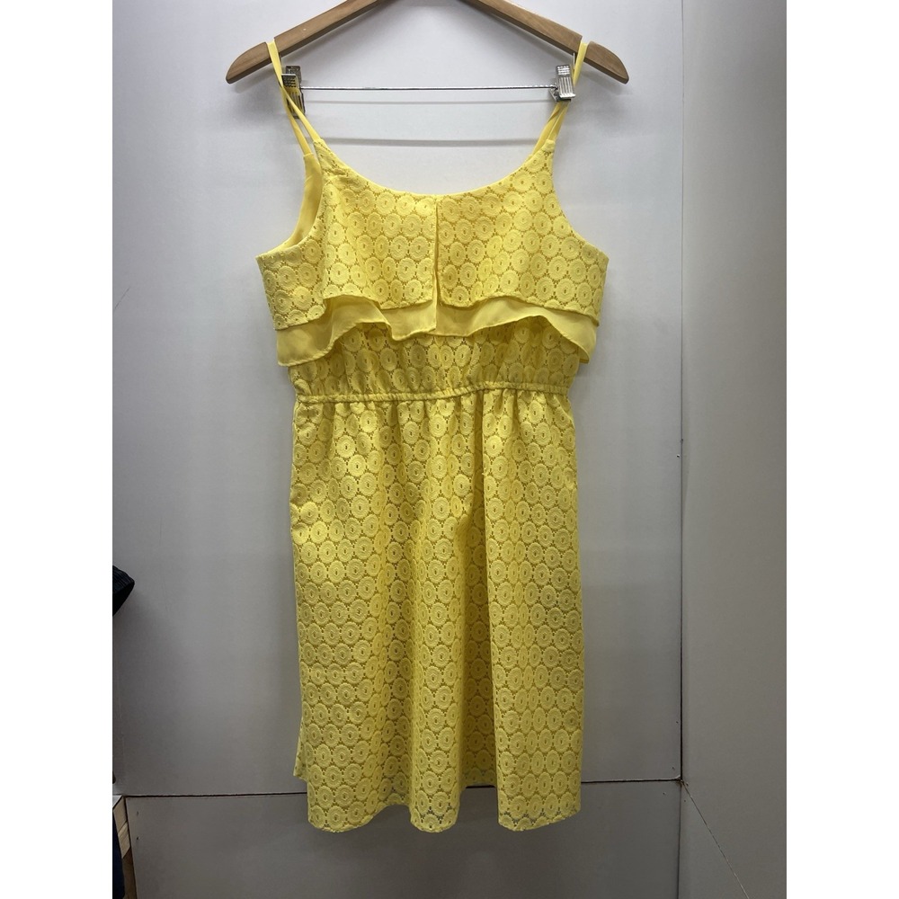 J.‎ Taylor Yellow Eyelet Lace Tiered Ruffle Spaghetti Strap Sun Dress Size 6